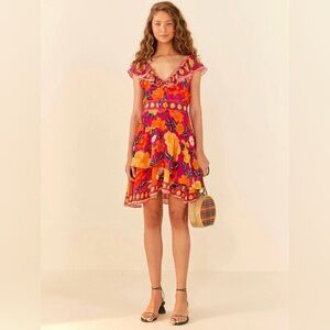 Farm Rio FLOWERS TAPESTRY PINK MINI DRESS Size Large NWOT